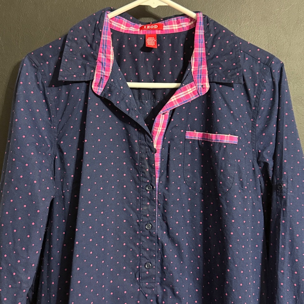 IZOD Mini Polka Dot Half Button Shirt Dress Size: L Length: 35” - Picture 4 of 9